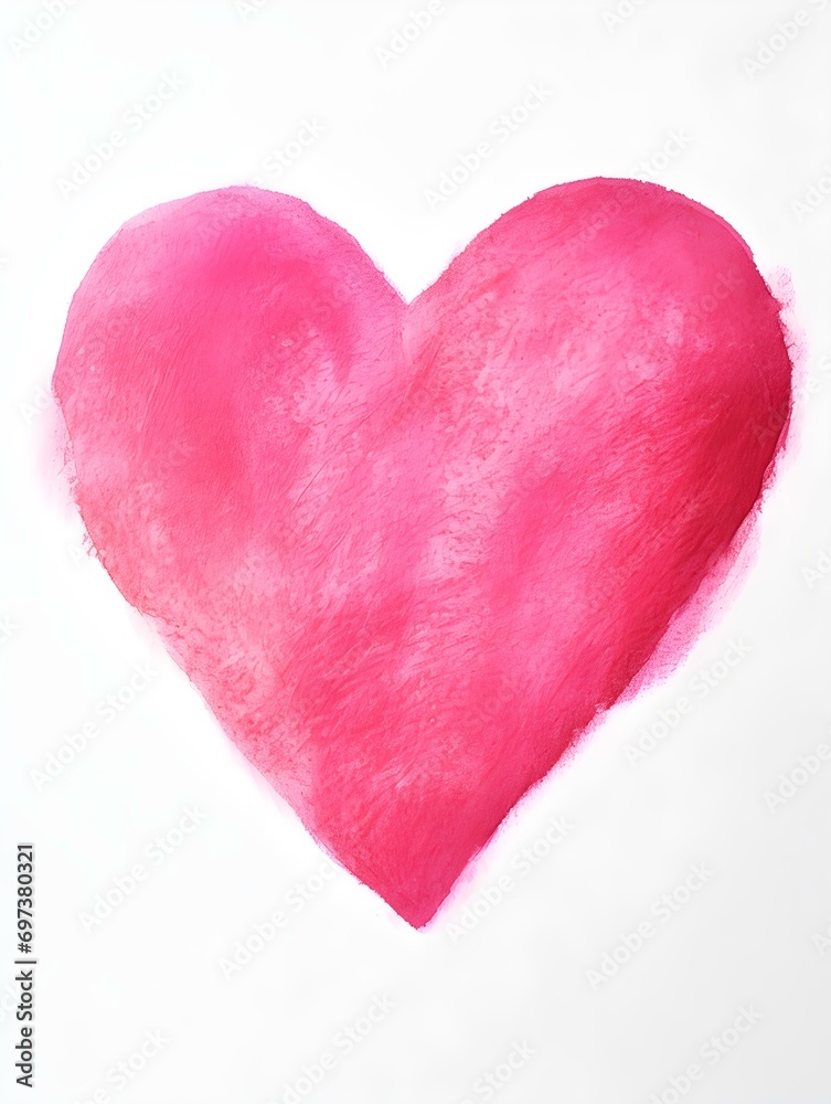 Chalk Drawing of a Heart in fuchsia Colors. White Background with Copy Space