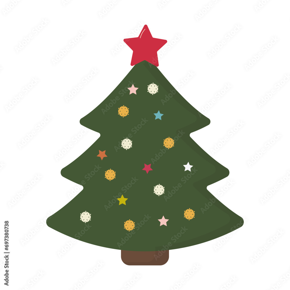 Simple Flat Christmas Tree With Red Star, Isolated On White Background. Vector Illustration Simple Flat Christmas Tree With Red Star, Isolated On White Background. Vector Illustration