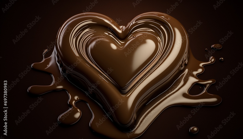 Chocolate heart, sweet soft chocolate love symbol, smooth chocolate background dark and milk chocolate. Generative AI.