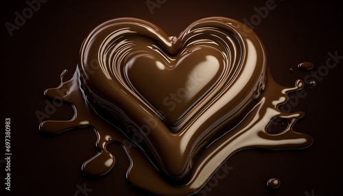 Chocolate heart, sweet soft chocolate love symbol, smooth chocolate background dark and milk chocolate. Generative AI.