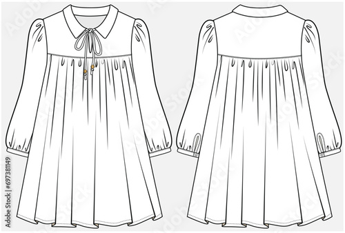 PETER PAN COLLAR DRESS WITH TIE UP DETAIL DESIGNED FOR TEEN AND KID GIRLS IN VECTOR ILLUSTRATION FILE