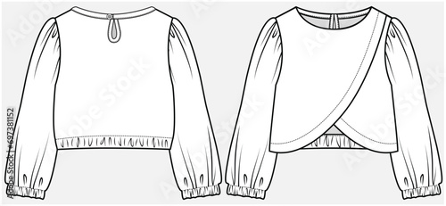 LONG SLEEVES CROP TOP WITH WRAP UP DETAIL DESIGNED FOR TEEN AND KID GIRLS IN VECTOR ILLUSTRATION FILE