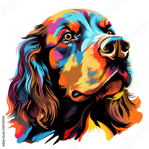 Colourful spaniel portrait in vector pop art style. © misu