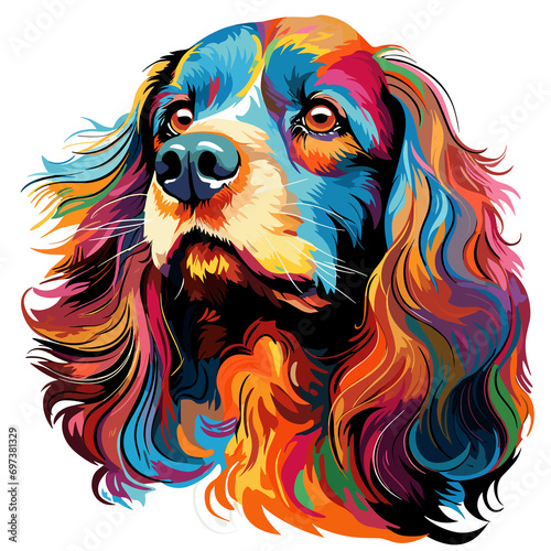 Colourful spaniel portrait in vector pop art style.