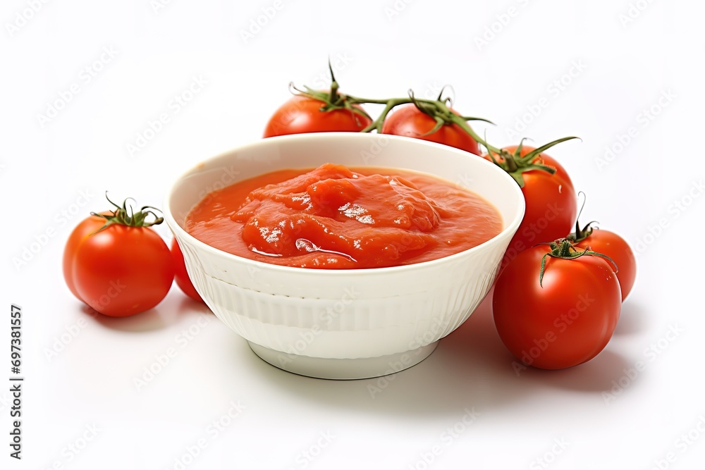 tomato sauce in a bowl with some tomatoes on the side. generative AI tomato sauce in a bowl with some tomatoes on the side. generative AI