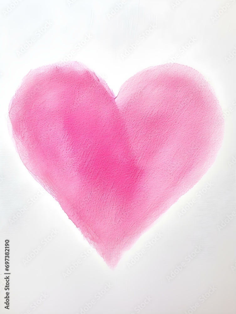 Chalk Drawing of a Heart in pink Colors. White Background with Copy Space