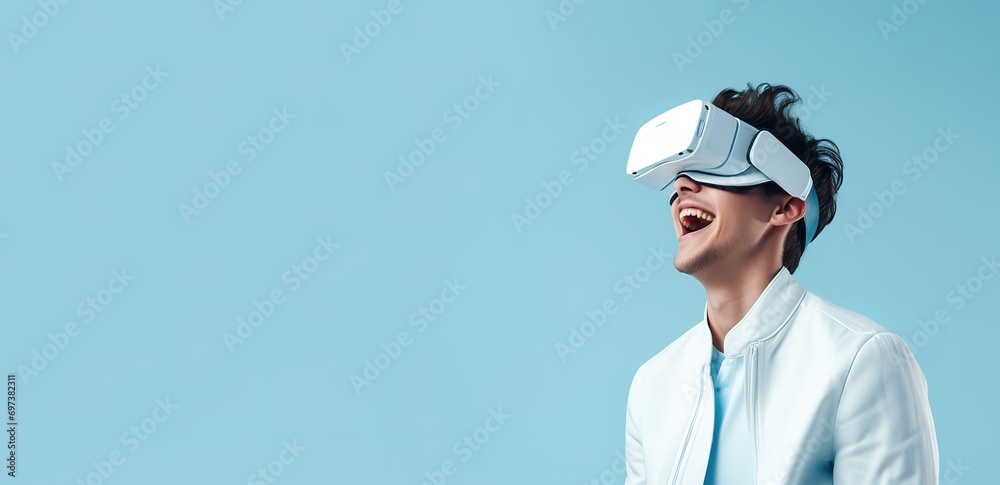 A man using VR with a happy expression A man using VR with a happy expression