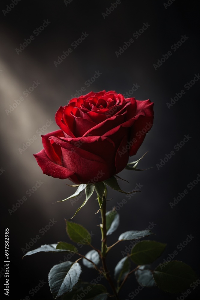 Beautiful red rose on black background.