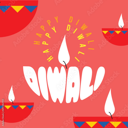 Diwali diya typography, oil lamp vector illustration