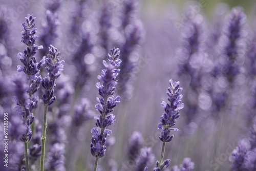 Violet lavender field. Lavanda purple flowers beautiful sunshine blooming in a garden  Latvia