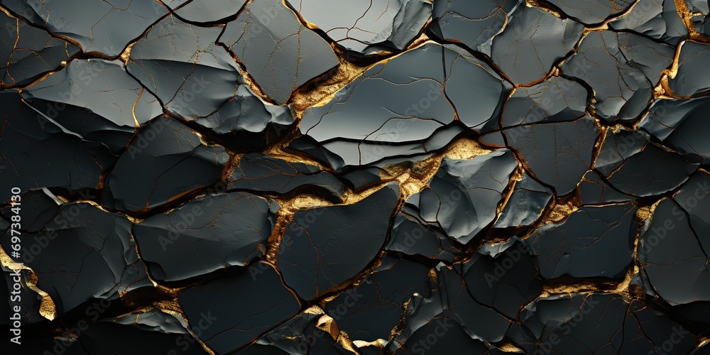 A shiny stone with a textured surface embossed with gold veins. generative AI A shiny stone with a textured surface embossed with gold veins. generative AI