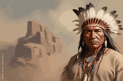 Native american man. Digital art. Generative AI