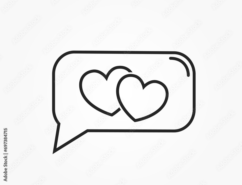 chat bubble with two hearts line icon. love and romantic symbol. vector image for valentines design