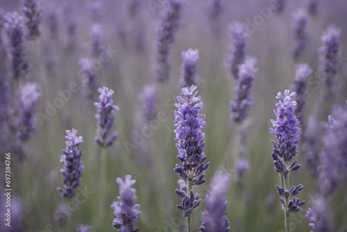 Violet lavender field. Lavanda purple flowers beautiful sunshine blooming in a garden, Latvia