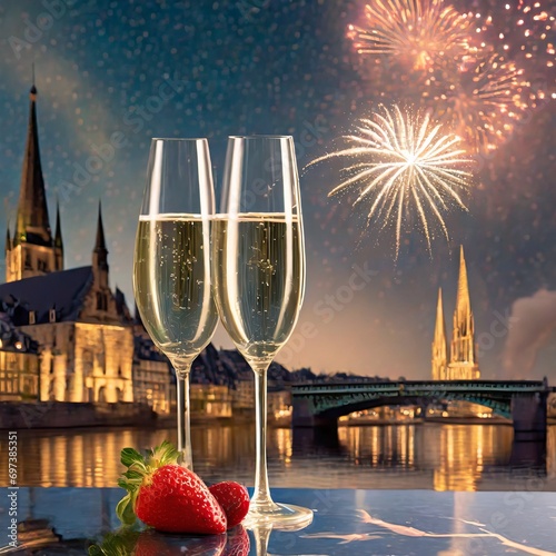 Feuerwerk an Silvester mit Sekt