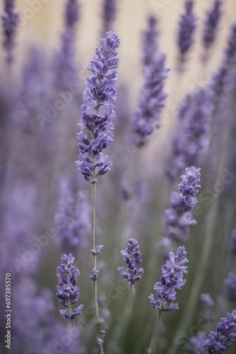 Violet lavender field. Lavanda purple flowers beautiful sunshine blooming in a garden  Latvia