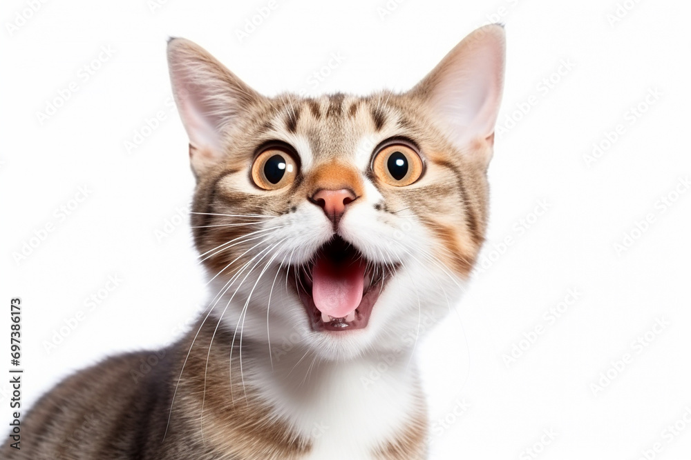 Whimsical Whiskers: Expressive Cat on a White Canvas Whimsical Whiskers: Expressive Cat on a White Canvas