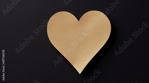 Light Brown Paper Heart on a black Background. Romantic Template with Copy Space