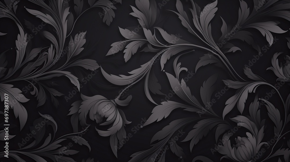 A seamless pattern of dark florals is paired with luxury wallpaper that has a vintage texture. A seamless pattern of dark florals is paired with luxury wallpaper that has a vintage texture.