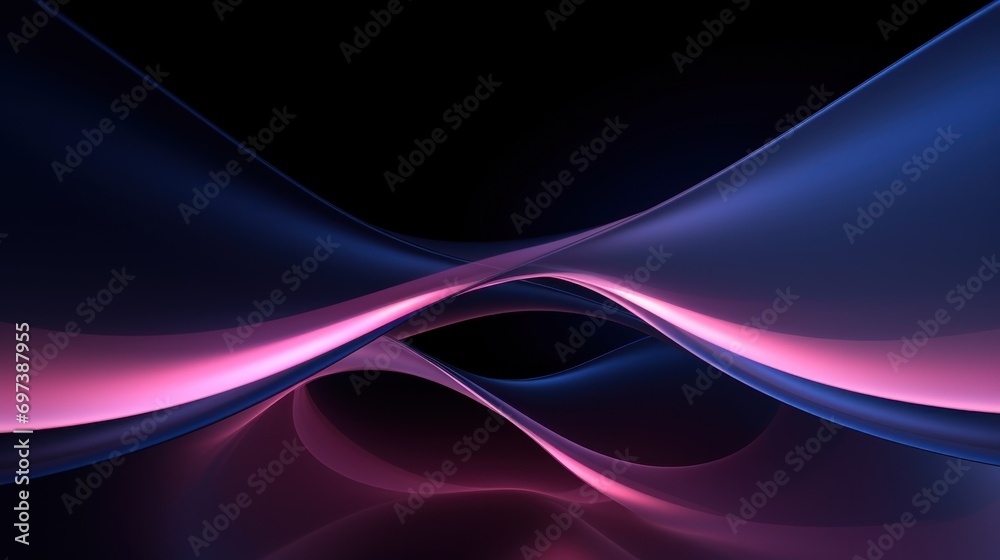  a computer generated image of a purple and blue wave on a black background with a reflection of light on the bottom of the image.