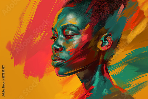 Black History Month - A colorful illustration for the Africans' concept of Africa Day, depicting a woman and the colors represent the unique colors of Africa photo