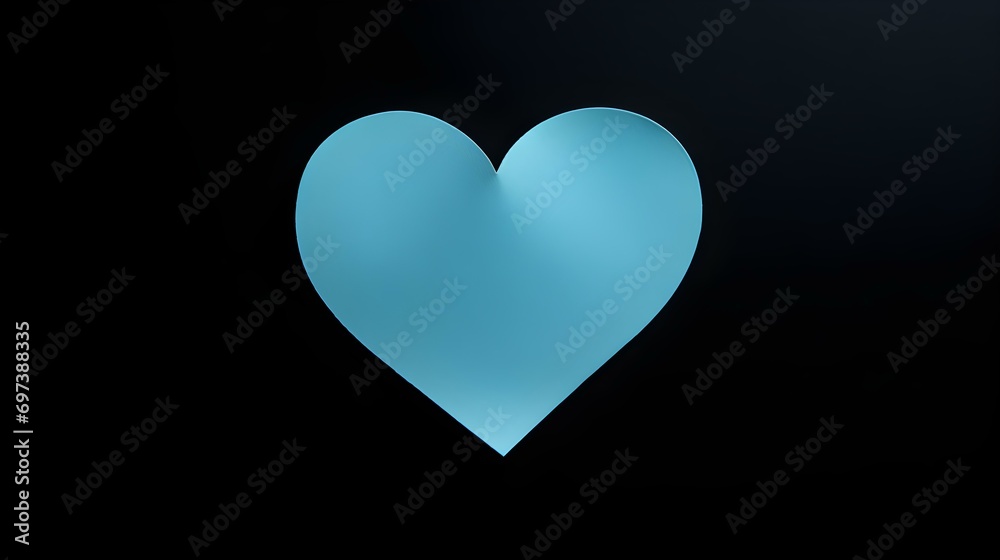 Sky Blue Paper Heart on a black Background. Romantic Template with Copy Space Sky Blue Paper Heart on a black Background. Romantic Template with Copy Space