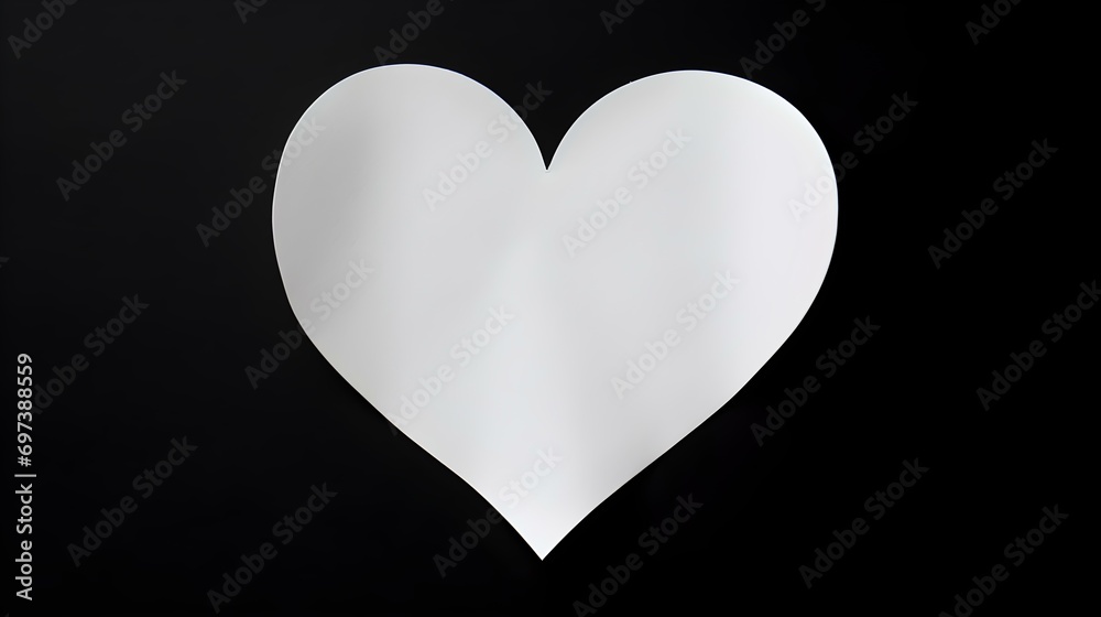 Obraz premium White Paper Heart on a black Background. Romantic Template with Copy Space