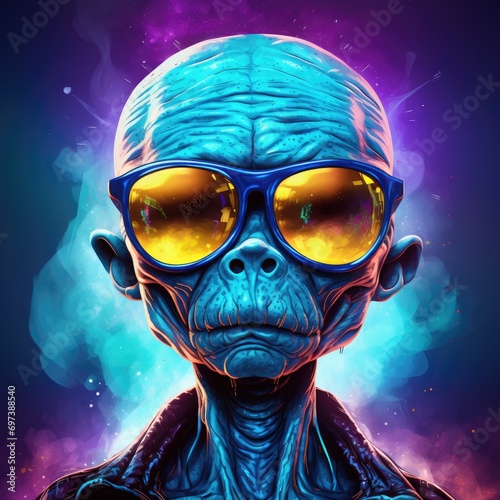 Colourful psychedelic portrait of an alien. Illustration design. © misu