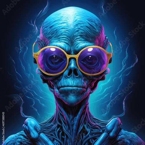 Colourful psychedelic portrait of an alien. Illustration design.