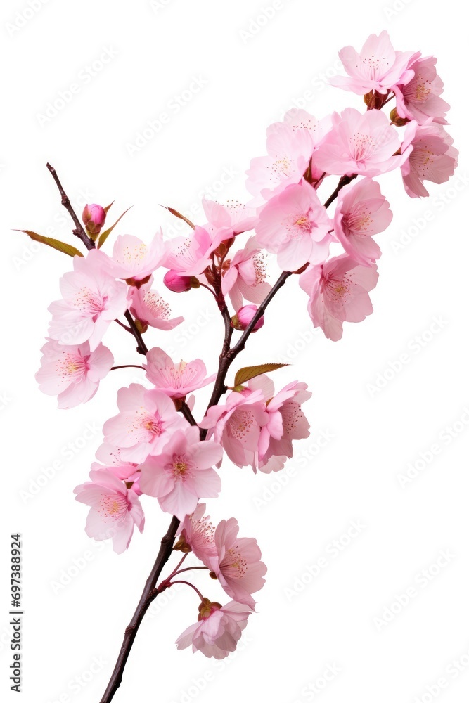 Pink cherry blossom on white background, isolated Sakura tree branch Pink cherry blossom on white background, isolated Sakura tree branch