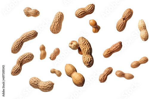 many flying peanut isolated on transparent background photo