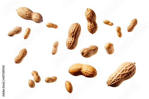 many flying peanut isolated on transparent background photo