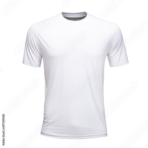 Men's white T-shirt isolated on a white or transparent background. White modern t-shirt mockup, front view. Fashion clothing template for branding, space for design. High quality photo.