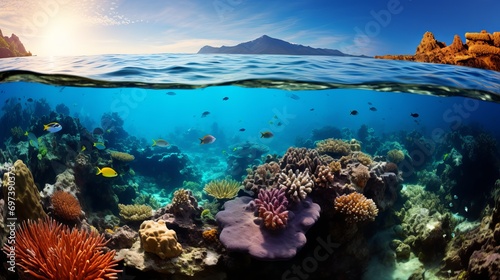 A coral reef that is colorful and full of marine life