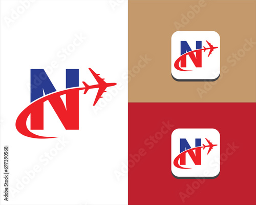 Letter N Air Travel Logo Design Template