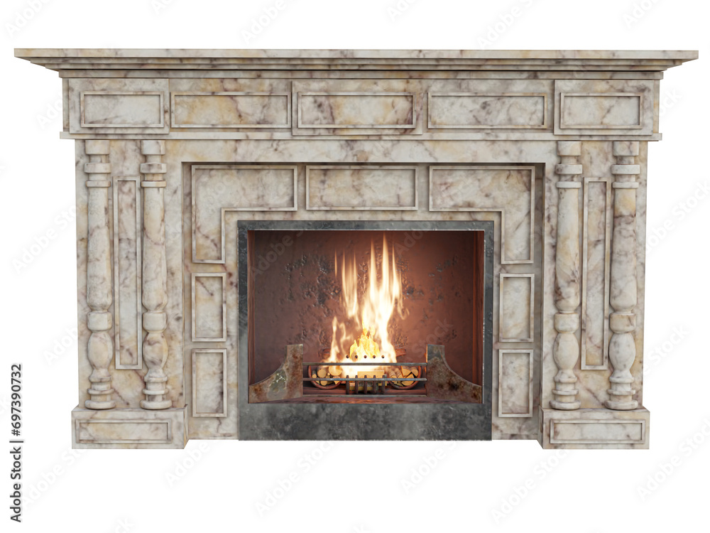 A 3d rendered illustration of a fireplace A 3d rendered illustration of a fireplace