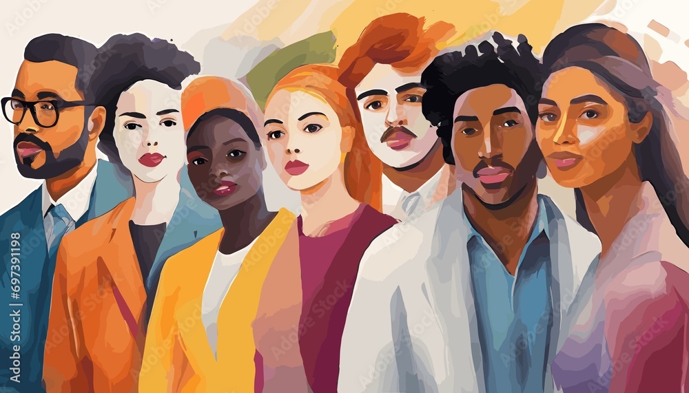 Diversity of people. Group of people. Digital painting portrait. Generative AI Diversity of people. Group of people. Digital painting portrait. Generative AI