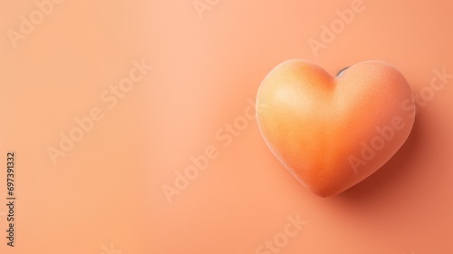 A heart on a peach fuzz, orange and pink shade background and a copy space