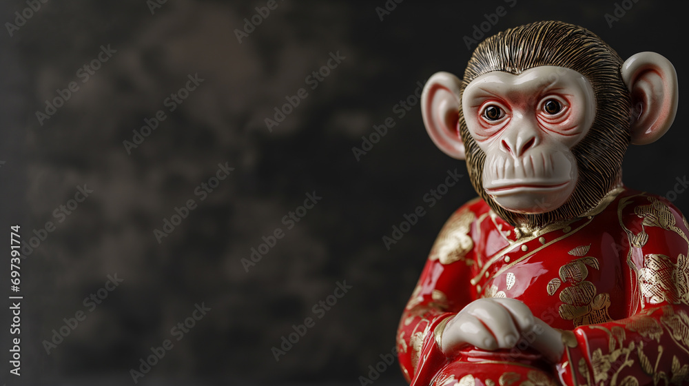 Monkey wearing red auspicious Chinese clothing