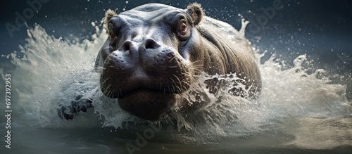 Water-playing hippo. photo
