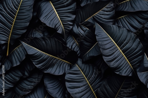 Luxury texture of black and gold tropical leaves