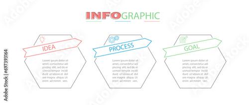 Business Infographics. 3 steps to achieve the result. Stages of development, workflow, marketing or plan. Business strategy with icons. Diagram of the report, statistics and training