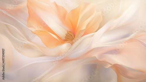 An elegant flow of soft pastel colors, abstract waves and curves background illustration. A subtle mixture of shades of peachy orange and creamy white is used.