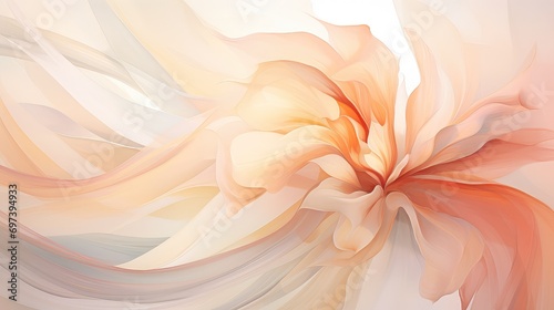 An elegant flow of soft pastel colors, abstract waves and curves background illustration. A subtle mixture of shades of peachy orange and creamy white is used. © DZMITRY