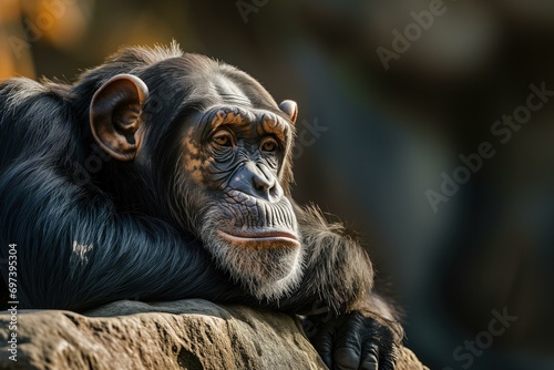 Pensive Chimpanzee Resting in Natural Habitat