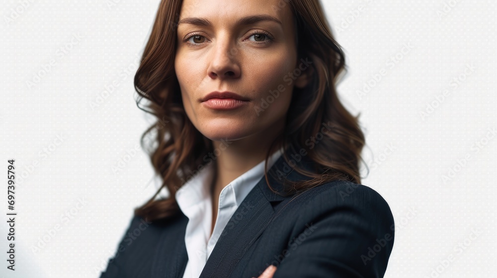 A professional woman in a business suit posing for a picture. Suitable for corporate websites and marketing materials A professional woman in a business suit posing for a picture. Suitable for corporate websites and marketing materials