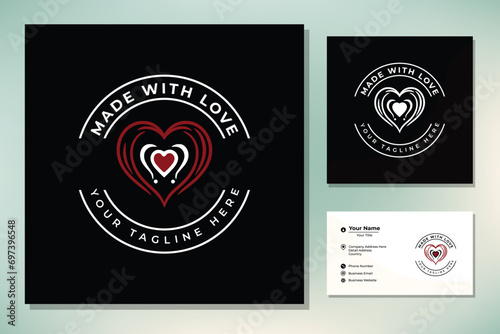 Made with Love Emblems. Handcrafted Icon signs. Handmade label badges vector design