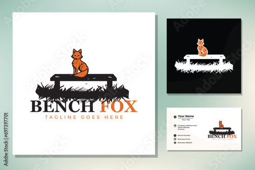 Silhouette of Fox Dog Wolf Coyote sitting on the wooden bench for Lawn Furniture Landscape logo design