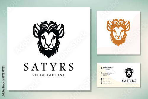 Sculpture Statue of Satyr Head Face, the greek mythical creatures with simple line art illustration logo