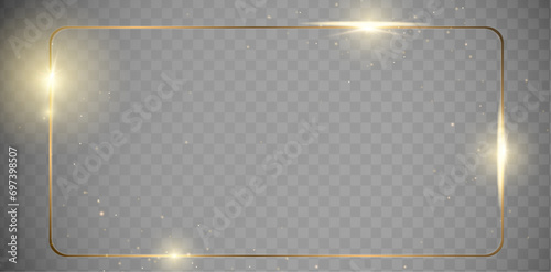 Gold frame on dark background. Glow golden rectangle, square, circle border collection. Luxury line art design elements. Celebration card. Wedding decor. Vintage template. Vector illustration photo